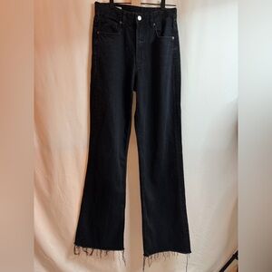 ZARA Raw Hem Flare Jeans Black Wide Leg Womens 4 EU 38 High Rise Boho Trend
